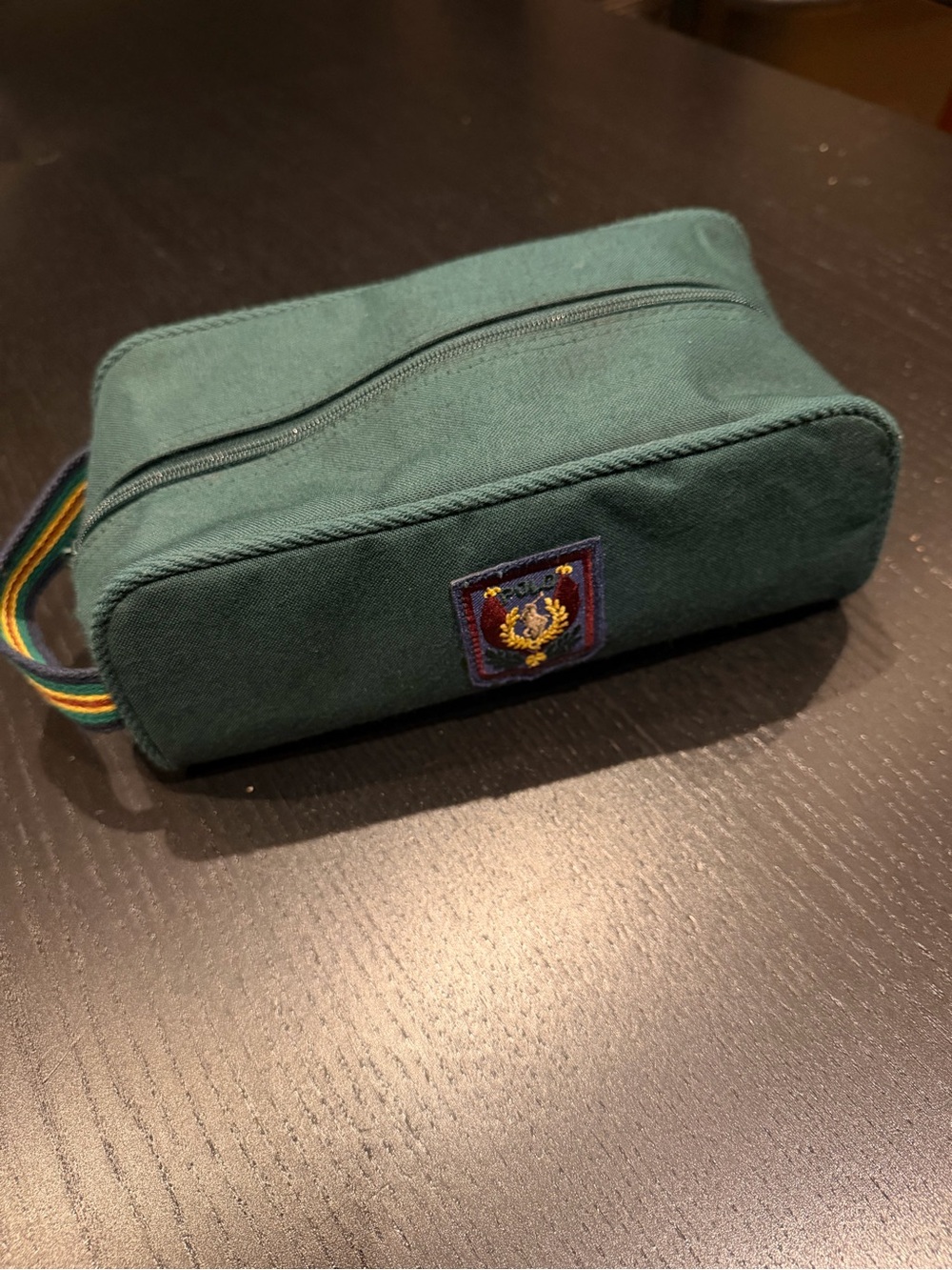 Men's Vintage Polo  Ralph Lauren Green Canvas Toiletry Kit - Unbranded